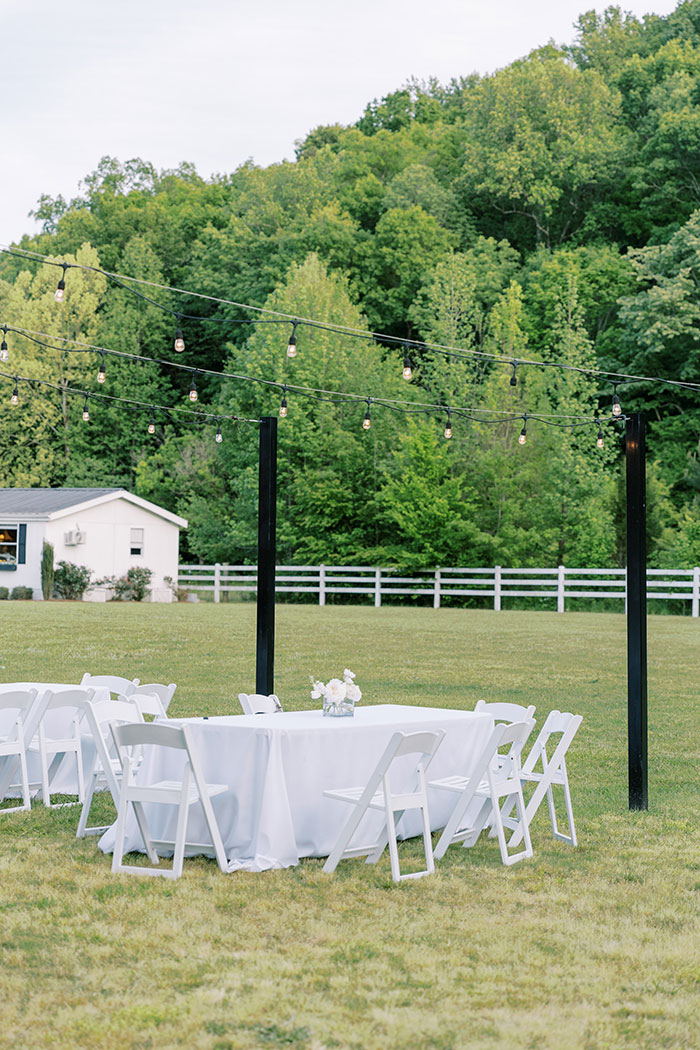 decorated outdoor tables at a wedding